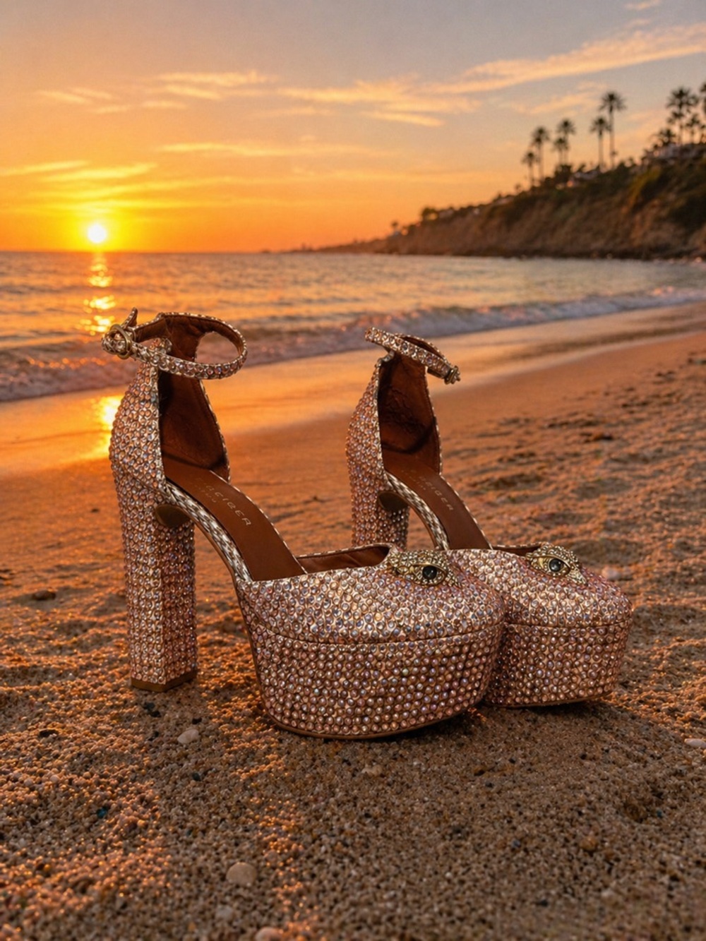Kurt Geiger 
Embellished Rose Gold Platform Ankle-Strap Heels